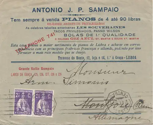 Portugal: 1915: Brief aus Lisboa - Auto Pianos