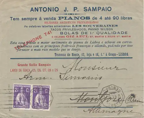 Portugal: 1915: Lettre de Lisboa - Auto Pianos