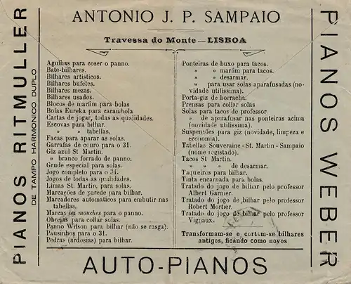 Portugal: 1915: Lettre de Lisboa - Auto Pianos