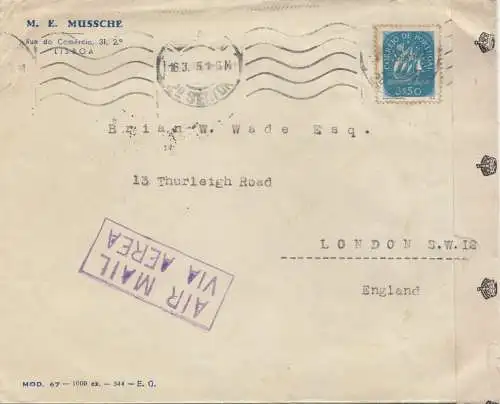 Portugal: 1945: Lisboa nach London, Air mail, Zensur