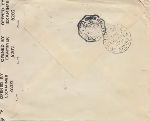 Portugal: 1945: Lisboa nach London, Air mail, Zensur