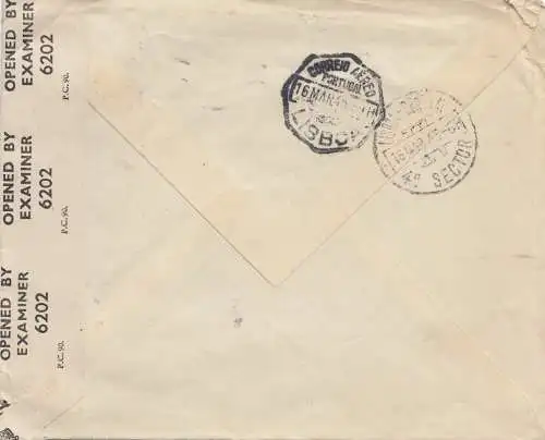 Portugal: 1945: Lisboa pour Londres, Air mail, censure