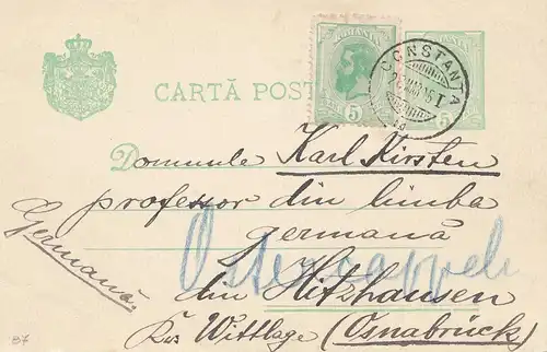 Rumänien: 1905: Ganzsache Constanta nach Osnabrück
