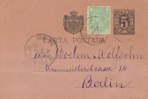 Rumänien: 1894: Ganzsache nach Berlin