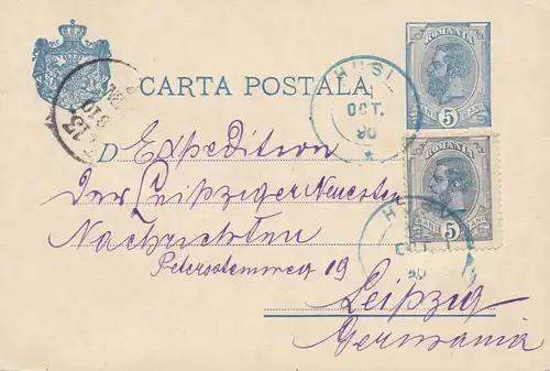 Roumanie: 1896 Husi vers Leipzig.