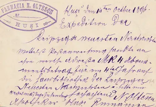 Rumänien: 1896 Husi nach Leipzig