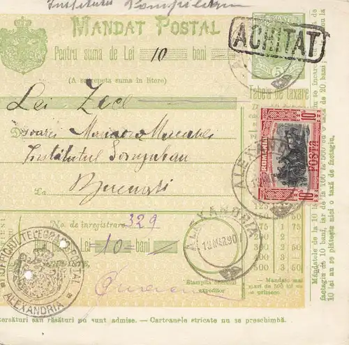 Roumanie: Mandat Postal Alexandria après Bucaresti 13.03.1907
