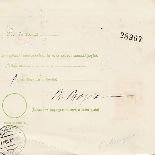 Roumanie: Mandat Postal Alexandria après Bucaresti 13.03.1907