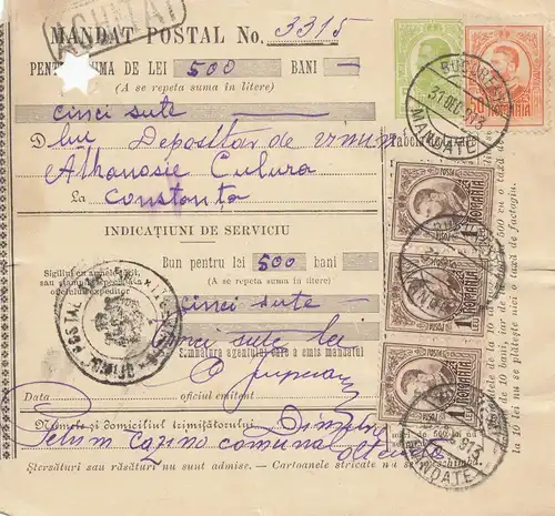 Roumanie: Mandat du Postal Bucaresti à Constanta en 1913
