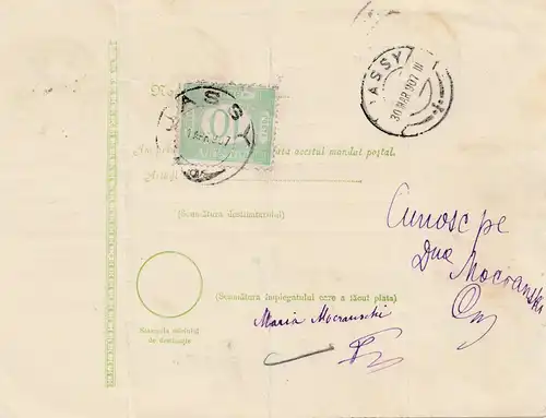 Roumanie: 1907: Mandat Postal Alexandria à Lassy