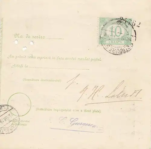 Roumanie: Mandat Postal Alexandria après Bucaresti 12.03.1907
