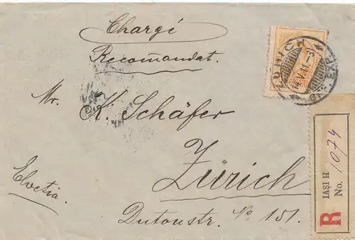 Rumänien: 1911: Einscheiben Lasi nach Zürich