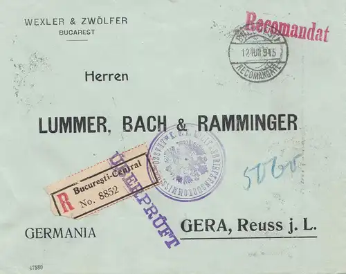 Roumanie: 1915: Lettre recommandé Bucaresti après Gera- Vérifié