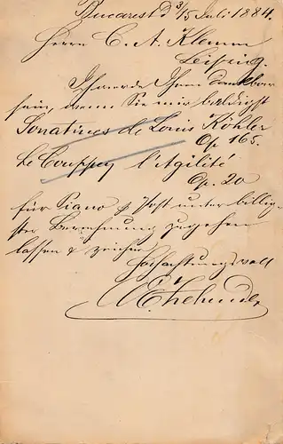 Roumanie: 1884: Carta Postala Bucuresti vers Leipzig