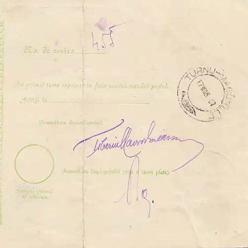 Rumänien: 1907: Mandat Postal Alexandria nach Turnu Magur
