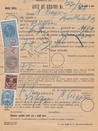 Roumanie: 1938: Aviz de Sosire