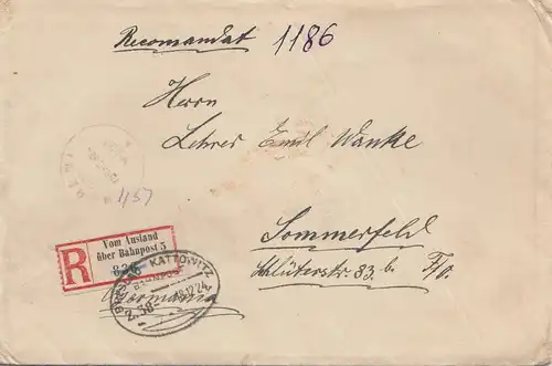 Roumanie: 1924: Lettre recommandé par Sommerfeld, Bahnpost