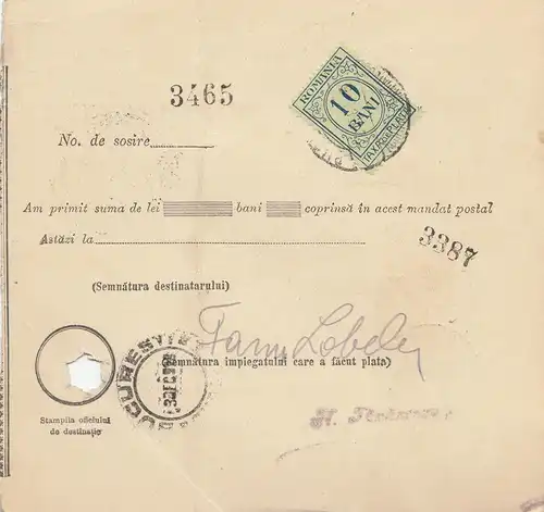 Roumanie: Mandat du Postal Braila à Bucarest en 1908