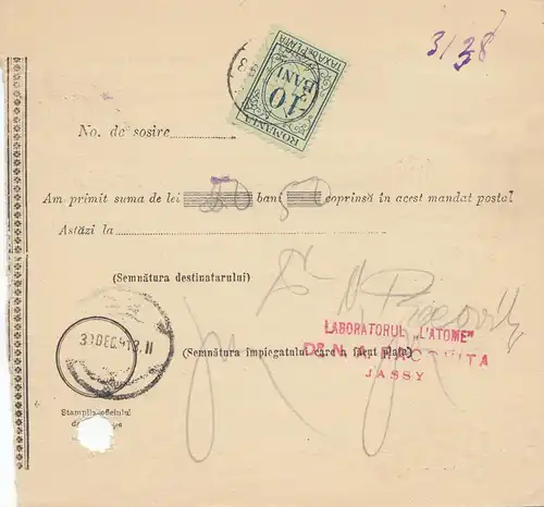 Roumanie: 1913: Mandat Postal Bucuresti après Jassy