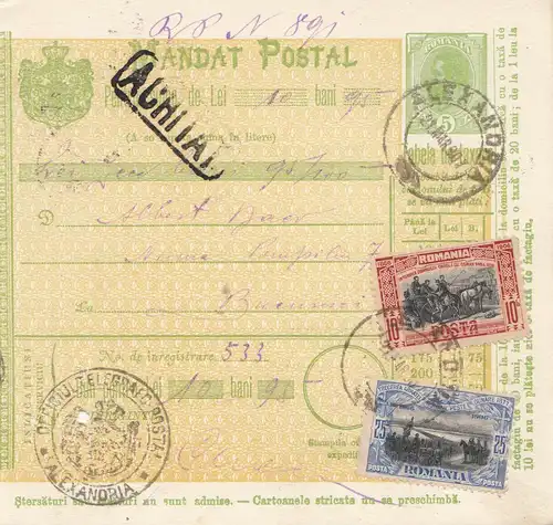 Roumanie: 21.03.1907: Mandat du Postal Alexandria à Bucarest