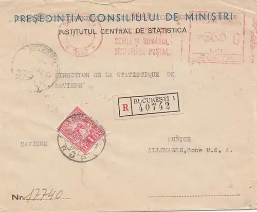 Rumänien: 1948: Einschreiben Bucuresti nach München