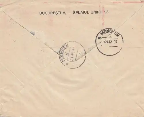 Rumänien: 1948: Einschreiben Bucuresti nach München