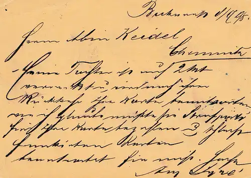 Rumänien: 1898: Ganzsache Buouresdi nach Chemnitz, Ohne Wohnung nicht zu ermitt.