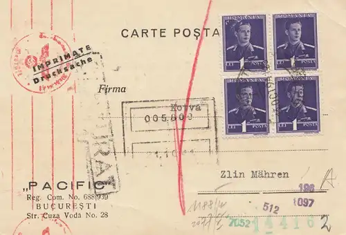 Rumänien: 1941: Bucuresti nach Mähren/Zlin, Zensur