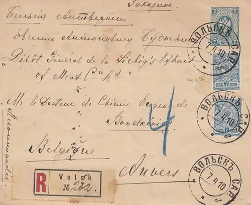 Russie: 1910 Lettre recommandé Volsk en Belgique