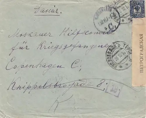 Russie: 1916: Lettre à Copenhagen, censure