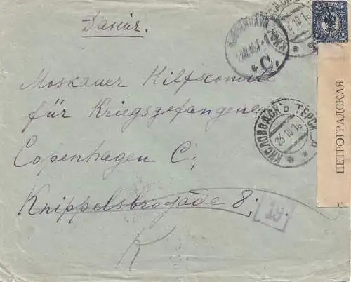 Russland: 1916: Brief nach Copenhagen, Zensur