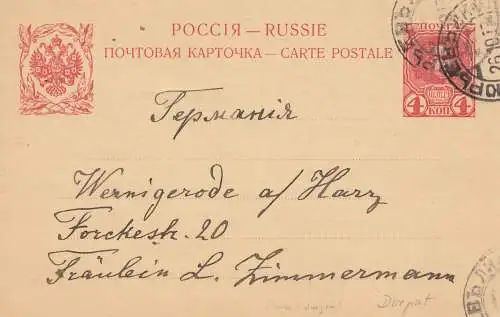 Russie: 1913 Dorpat/Estonie après Werningerode