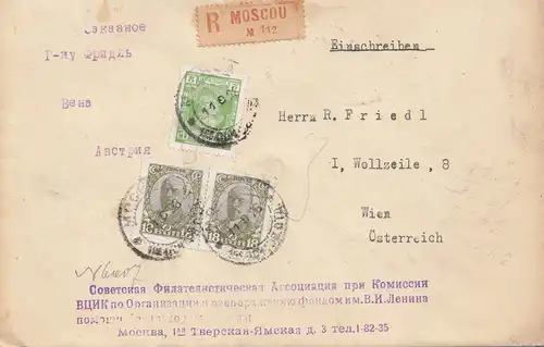 Russland: 1928 Einschreiben von Moskau nach Wien