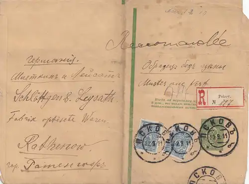 Russland: 1911 Einschreiben Streifband Pskov