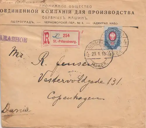 Russie: 1915 Inscription St. Petersbourg à Copenhague