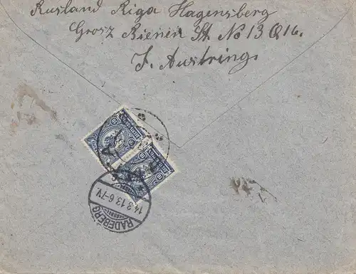 Russie: 1913: Lettre recommandé Riga à Radeberg