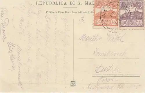 San Marino: 1923: Ansichtskarte nach Tirol