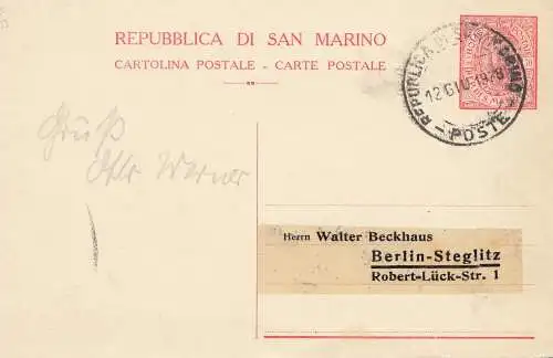 San Marino: 1928: Ganzsache nach Berlin