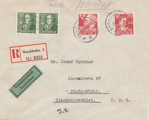 Suède: 1947: Lettre recommandé Stockholm à Prague, censure