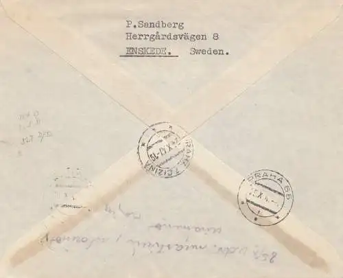 Suède: 1947: Lettre recommandé Stockholm à Prague, censure