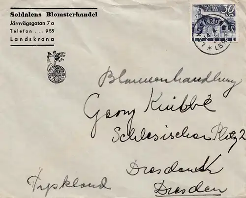 Schweden: Brief aus Landskron nach Dresden