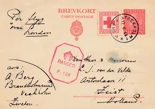 Suède: 1945: Croix-Rouge Stockholm vers la Hollande - censure