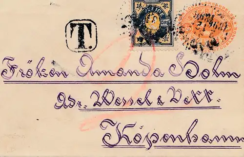 Schweden: 1896: Brief nach Kopenhagen, Nachgebühr