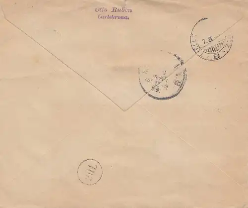 Suède: 1899: Lettre de Karlskrona à Munich