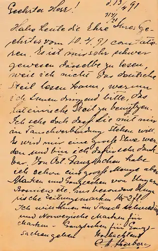 Suède: 1891: entier à Vienne. .