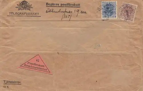 Schweden: 1916: Telegrafverket - Nachnahme