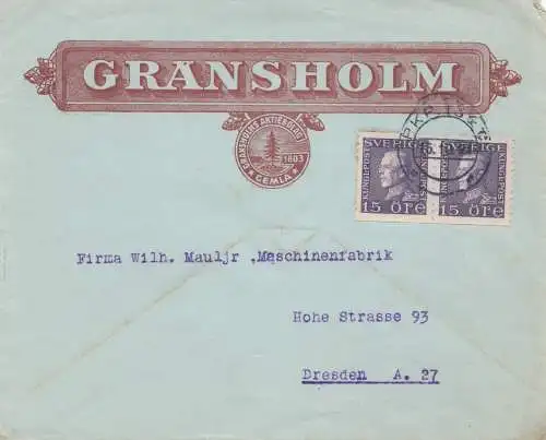 Schweden: 1921: Gansholm Gemla nach Dresden