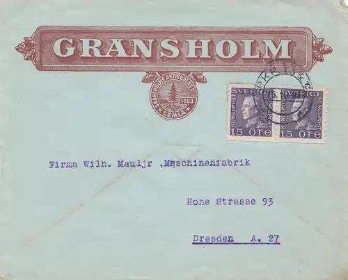 Suède: 1921: Gansholm Gemla vers Dresde