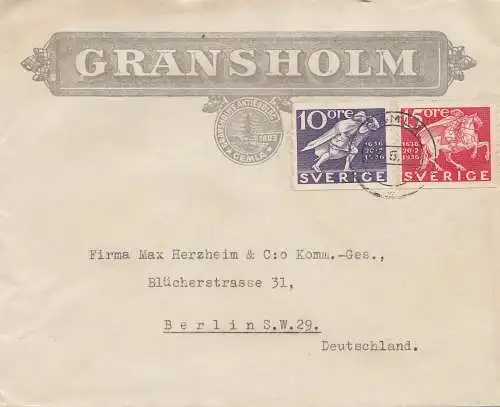 Suède: 1936: Gransholm Gemla vers Berlin