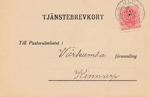 Schweden: 1919: Tjänstebrevkort Ulricelanns